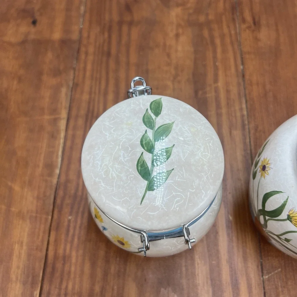 Oneida Sakura Casual Dining Floral Applique Ceramic Canister Jars Set of 2